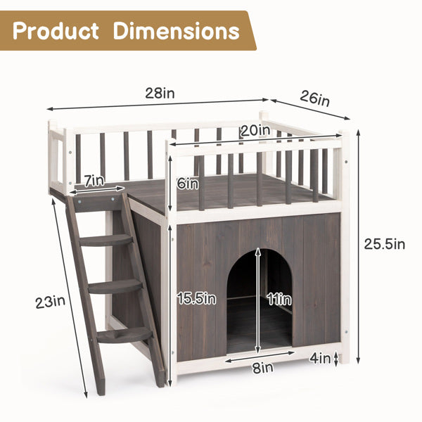 Certifiedcatlover 72x56x65cm 2-storey Cat House With Ladder