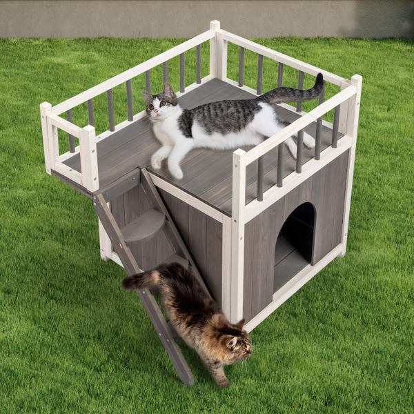 Certifiedcatlover 72x56x65cm 2-storey Cat House With Ladder