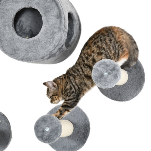 Certifiedcatlover 5PCs Cat Wall Shelves, Pet Wall-mounted Climbing Shelf Set, Kitten Activity Center With Condo, Cushion, Scratching Post, Jumping Platform, Brown