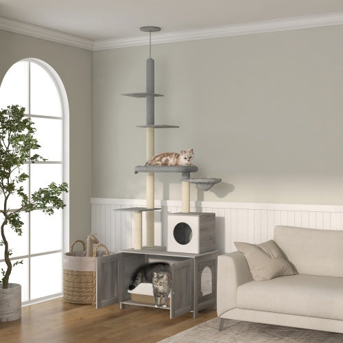 Certifiedcatlover Cat Tree With Litter Box Enclosure Gray